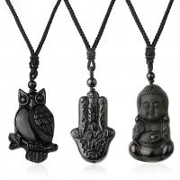 Obsidienne collier, avec corde en nylon, unisexe & styles différents pour le choix, Vendu par Environ 25 pouce brin