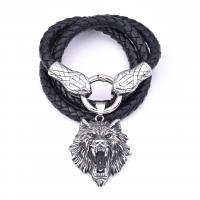 PU Leather Necklace with 316 Stainless Steel Wolf fashion jewelry & for man & blacken Sold By PC