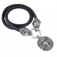 Couro do plutônio colar, with Aço inoxidável 316, Lobo, joias de moda & comprimento diferente para a escolha & para o homem & escurecer, preto, 35mm, vendido por PC
