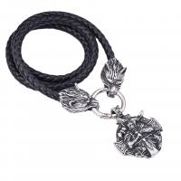 PU Leder Halskette, mit 316 Edelstahl, Wolf, Modeschmuck & unterschiedliche Länge der Wahl & für den Menschen & Schwärzen, schwarz, 46x36mm, verkauft von PC