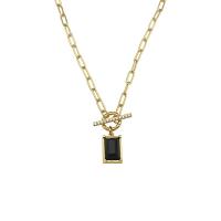 Кубический циркон микро проложить латуни ожерелье, Латунь, плакирован золотом, Женский & с кубическим цирконием, черный, 14mm, длина:48 см, продается PC