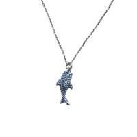 Messing Halskette, Fisch, platiniert, für Frau & mit Strass, 23x11mm, Länge 50 cm, verkauft von PC
