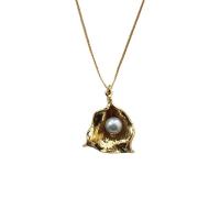 Collar de Latón, metal, con Perlas de vidrio, Nácar, chapado en color dorado, para mujer, 30x25mm, longitud:48 cm, Vendido por UD