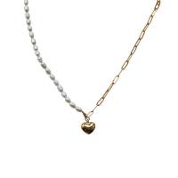 Freshwater Pearl Brass Chain Necklace, cobre, with Pérolas de água doce, Coração, cromado de cor dourada, joias de moda & para mulher, 10x12mm, comprimento 47 cm, vendido por PC