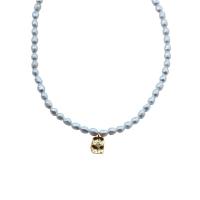 Freshwater Pearl Brass Chain Necklace, cobre, with Pérolas de água doce, cromado de cor dourada, para mulher, branco, 11x9mm, comprimento 43.5 cm, vendido por PC
