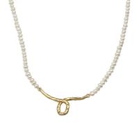 Freshwater Pearl Brass Chain Necklace, cobre, with Pérolas de água doce, cromado de cor dourada, joias de moda & para mulher, comprimento Aprox 21-50 cm, vendido por PC