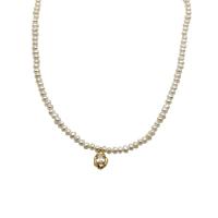 Freshwater Pearl Brass Chain Necklace, cobre, with Pérolas de água doce, cromado de cor dourada, micro pavimento em zircônia cúbica & para mulher, branco, 10mm, comprimento Aprox 34-40 cm, vendido por PC