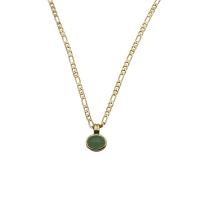 Collier bijoux de pierre gemme, laiton, avec Aventurine, Placage de couleur d'or, bijoux de mode & pour femme, vert, 11x16mm, Longueur:53 cm, Vendu par PC