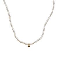 Freshwater Pearl Brass Chain Necklace, cobre, with Pérolas de água doce, cromado de cor dourada, joias de moda & para mulher, branco, 6mm, comprimento Aprox 35.5-41.5 cm, vendido por PC
