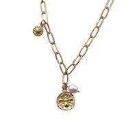 Messing Halskette, mit Natürliche kultivierte Süßwasserperlen, goldfarben plattiert, Modeschmuck & für Frau, 20x16mm, Länge:44 cm, verkauft von PC