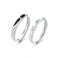 Ehepaar Fingerringe, 925er Sterling Silber, platiniert, Einstellbar & verschiedene Stile für Wahl & Epoxy Aufkleber, verkauft von PC
