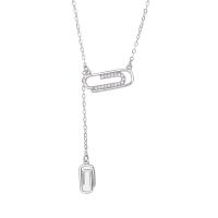 925 Sterling Silver Necklaces, Paper Clip, plated, micro pave cubic zirconia & for woman, more colors for choice, 5x17mm, Length:Approx 17.7 Inch, Sold By PC