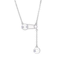 925 Sterling Silver Necklaces Safety Pin plated fashion jewelry & for woman Length Approx 17.7 Inch Sold By PC