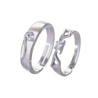 Couple Finger Rings 925 Sterling Silver silver color plated Adjustable & micro pave cubic zirconia Sold By PC