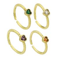 Cubic Zircon Brass δάχτυλο του δακτυλίου, Ορείχαλκος, Καρδιά, χρώμα επίχρυσο, Ρυθμιζόμενο & μικρο ανοίξει κυβικά ζιρκονία & για τη γυναίκα, περισσότερα χρώματα για την επιλογή, Μέγεθος:6, Sold Με PC