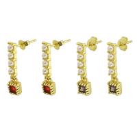 Cubic Zircon (CZ) Stud Earring, Brass, gold color plated, micro pave cubic zirconia & for woman, more colors for choice, 21mm, Sold By Pair