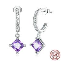 925 Sterling Silver Drop Earring oxidation for woman & with rhinestone purple Sold By PC