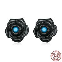 925 Sterling Silver Stud Earring with turquoise Flower gold black plated for woman Sold By Pair