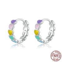 925 Sterling Silver Hoop Earrings, platinum color plated, for woman & enamel, multi-colored, 12x12mm, Sold By PC
