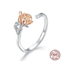 925 prata esterlina Cuff Ring Finger, Rose, cromado de cor platina, Ajustável & para mulher, vendido por PC