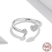 925 Sterling Silver Cuff Finger Ring platinum color plated Adjustable & for woman & with rhinestone Sold By PC