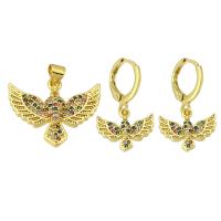 Cubic Zirconia Micro Pave Brass Pendant, eagle, gold color plated, fashion jewelry & DIY & different styles for choice & micro pave cubic zirconia & for woman, multi-colored, Hole:Approx 3mm, 10PCs/Lot, Sold By Lot