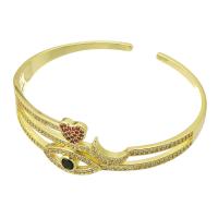 laiton bracelet manchette, Mauvais œil, Placage de couleur d'or, bijoux de mode & pavé de micro zircon & pour femme, doré, 58x50mm, 5PC/lot, Vendu par lot