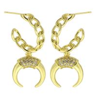 Cubic Zirconia Micro Pave Brass Earring gold color plated fashion jewelry & micro pave cubic zirconia & for woman golden 42mm Sold By Lot