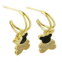 Cubic Zirconia Micro Pave Brass Earring, Bear, gold color plated, fashion jewelry & micro pave cubic zirconia & for woman & enamel, two different colored, 31mm, 10Pairs/Lot, Sold By Lot