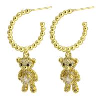 Cubic Zirconia Micro Pave Brass Earring Bear gold color plated fashion jewelry & micro pave cubic zirconia & for woman golden 40mm Sold By Lot