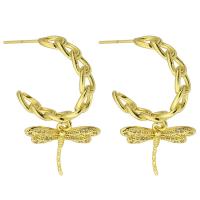 Cubic Zirconia Micro Pave Brass Earring Dragonfly gold color plated fashion jewelry & micro pave cubic zirconia & for woman golden 38mm Sold By Lot