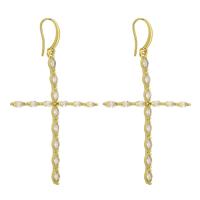Cubic Zirconia Micro Pave Brass Earring, Cross, gold color plated, fashion jewelry & micro pave cubic zirconia & for woman, golden, 66x40mm, 10Pairs/Lot, Sold By Lot