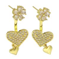 Cubic Zirconia Micro Pave Brass Earring, Heart, gold color plated, fashion jewelry & micro pave cubic zirconia & for woman, golden, 34mm, 10Pairs/Lot, Sold By Lot