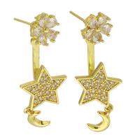 Cubic Zirconia Micro Pave Brass Earring Moon and Star gold color plated fashion jewelry & micro pave cubic zirconia & for woman golden 37mm Sold By Lot