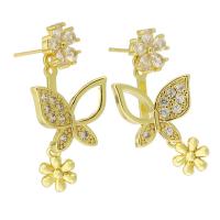 Cubic Zirconia Micro Pave Brass Earring, Butterfly, gold color plated, fashion jewelry & micro pave cubic zirconia & for woman, golden, 34mm, 10Pairs/Lot, Sold By Lot