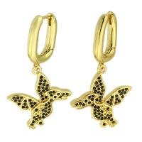 Cubic Zirconia Micro Pave Brass Earring Dinosaur gold color plated fashion jewelry & micro pave cubic zirconia & for woman two different colored 34mm Sold By Lot