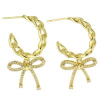 Cubic Zirconia Micro Pave Brass Earring Bowknot gold color plated fashion jewelry & micro pave cubic zirconia & for woman golden 37mm Sold By Lot