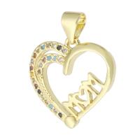Brass Pendant Heart gold color plated fashion jewelry & micro pave cubic zirconia & for woman multi-colored Approx 3mm Sold By Lot