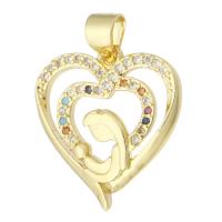 Cubic Zirconia Micro Pave Brass Pendant, Heart, gold color plated, fashion jewelry & micro pave cubic zirconia & for woman, multi-colored, 17.50x18.50x3mm, Hole:Approx 3mm, 10PCs/Lot, Sold By Lot