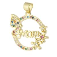 Cubic Zirconia Micro Pave Brass Pendant, gold color plated, fashion jewelry & micro pave cubic zirconia & for woman, multi-colored, 21x20x3mm, Hole:Approx 3mm, 10PCs/Lot, Sold By Lot