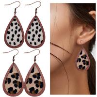PU Leather Drop Earring, with Wood, brass earring hook, Teardrop, fashion jewelry & for woman, more colors for choice, 77x36mm, Sold By Pair