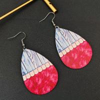 PU Leather Drop Earring brass earring hook Teardrop printing fashion jewelry & for woman & double-sided Sold By Pair