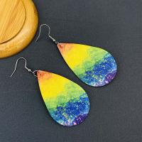 PU Leather Drop Earring brass earring hook Teardrop fashion jewelry & printing & for woman & double-sided Sold By Pair