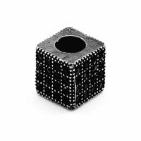 Perlas de acero inoxidable, acero inoxidable 316, Cuadrado, Vintage & Bricolaje & con diamantes de imitación & ennegrezca, Negro, 8x8.50x1.50mm, Vendido por UD