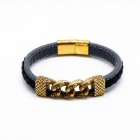 Leather Cord Bracelet with 316 Stainless Steel Vacuum Ion Plating Unisex golden Length Approx 7.5 Inch Sold By PC