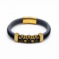 Leather Cord Bracelet, with 316 Stainless Steel, Vacuum Ion Plating, Unisex, golden, Length:Approx 7.5 Inch, Sold By PC