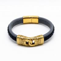 Leather Cord Bracelet with 316 Stainless Steel Vacuum Ion Plating Unisex golden Length Approx 7.5 Inch Sold By PC