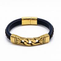 Bracelet cordon en cuir, avec Acier inoxydable 316, unisexe, doré, Longueur:Environ 7.5 pouce, Vendu par PC
