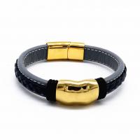 Bracelet cordon en cuir, avec Acier inoxydable 316, unisexe, doré, Longueur:Environ 7.5 pouce, Vendu par PC