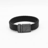 Bracelet cordon en cuir, avec Acier inoxydable 316, unisexe & noircir, noire, Longueur:Environ 7.5 pouce, Vendu par PC